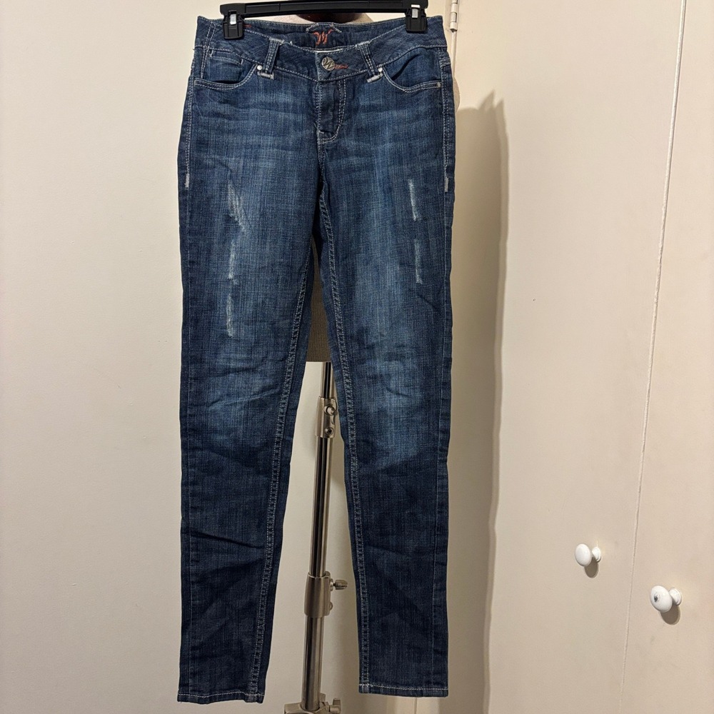 Worn Jeans Womens Size 2/26 Dark Wash Distressed Low Rise Skinny Denim Pants